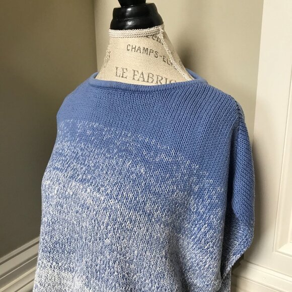 Vince Cocoon Ombre Sweater Pullover Womens XS Blue Shite Crew Neck Short Sleeve - Picture 8 of 12